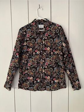 Tunevuse Floral Paisley Button Down Shirt Top Sz M Black Multi Dark Floral